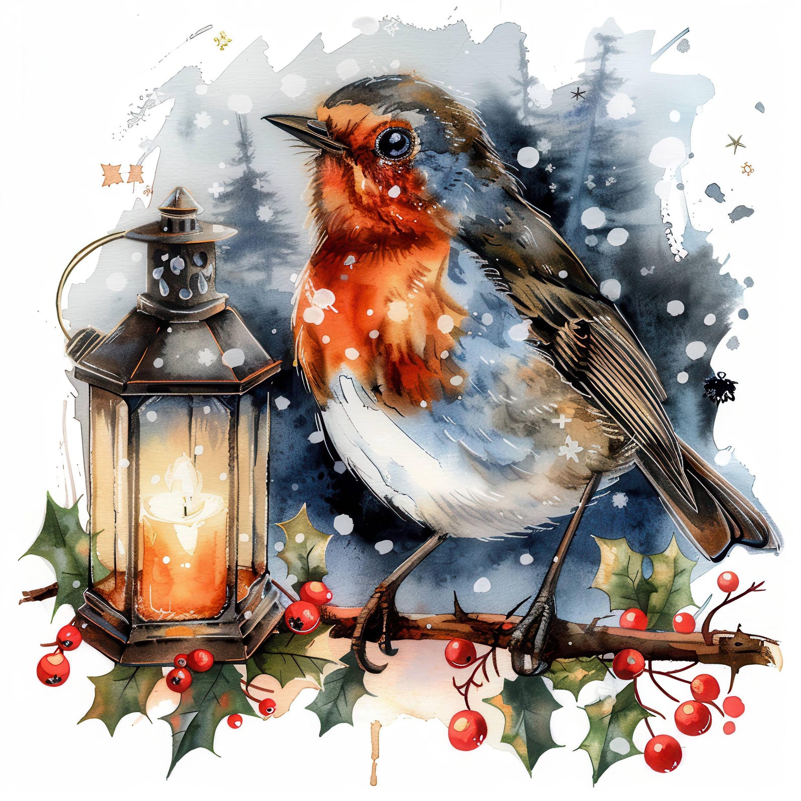 20 Christmas Robin Clipart Bundle Set 2, Printable Watercolor Clipart ...