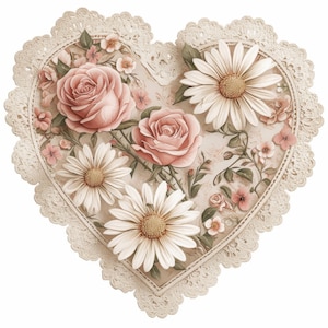 13 set di clipart di pizzi e fiori vintage, illustrazione di cuori, clipart di acquerelli stampabili, JPG di alta qualità, creazioni di carta, diario di scarto