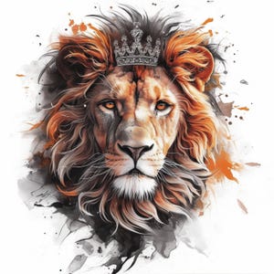Paquete de 13 imágenes prediseñadas de León con Corona Real, ilustraciones del Rey León, imágenes prediseñadas de acuarela imprimibles, JPG de alta calidad, manualidades de papel, revistas basura