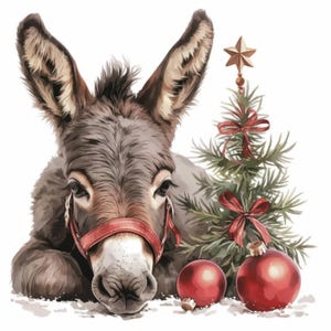 Lot de 12 cliparts âne festifs, illustration d'âne de Noël, clipart aquarelle imprimable, JPG haute qualité, créations en papier, journaux indésirables