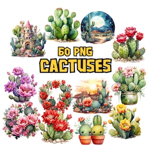 Watercolor Cactuses Clipart | Cacti, Succulent, Wild West, Mexican Floral, Desert Cactus Illustrations | Instant Download for Commercial Use