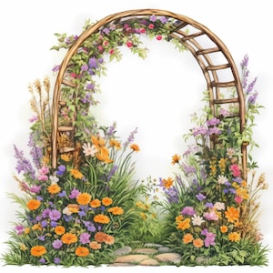 14 Wildblumen Gartentore, Clipart Bundle, Kartenherstellung, hochwertige JPG, druckbare Aquarell Cliparts, Papiermodelle, Junk Journal