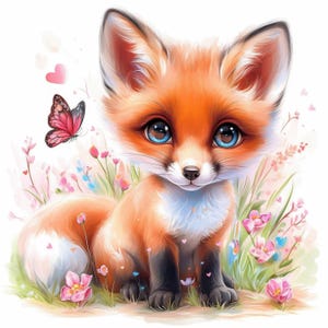 Bundle de 11 cliparts renard mignon, illustrations imprimables d'images aquarelles de renard et de papillon, JPG de haute qualité, journaux indésirables, travaux manuels en papier