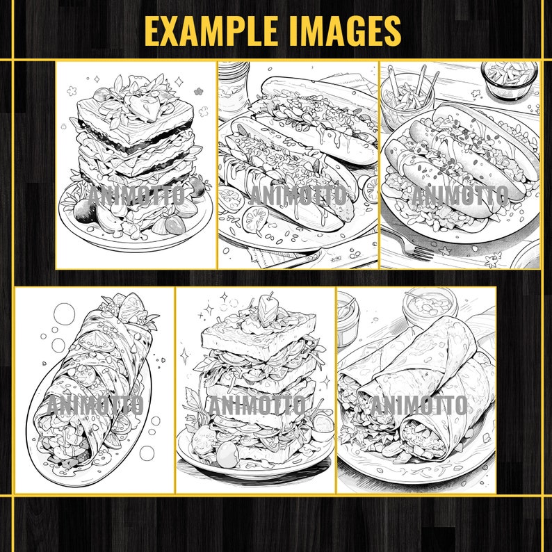 Delicious Foods Adult Coloring Book 60 Fast Food Coloring Pages,Grayscale Yummy Tasty Food Coloring,Instant Download,Printable PDF & JPG