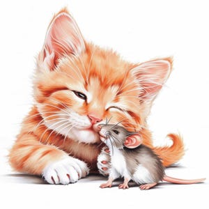 11 Kitten and Mice Clipart Bundle, Cat and Mouse Illustrations, Printable Watercolor Clipart, High Quality JPG, Paper craft, Junk Journals