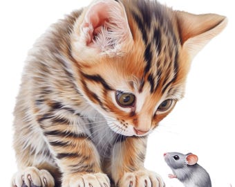 Paquete de 10 imágenes prediseñadas de gatitos y ratones, ilustraciones de gatos y ratones, imágenes prediseñadas de acuarela imprimibles, JPG de alta calidad, manualidades de papel, diarios basura