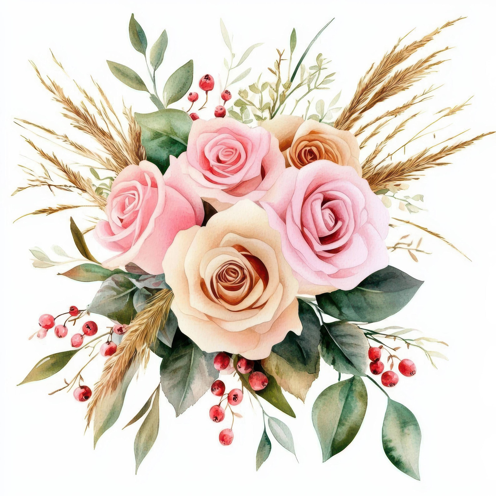 20 Boho Roses Clipart Bundle, Printable Watercolor Flowers Illustration ...