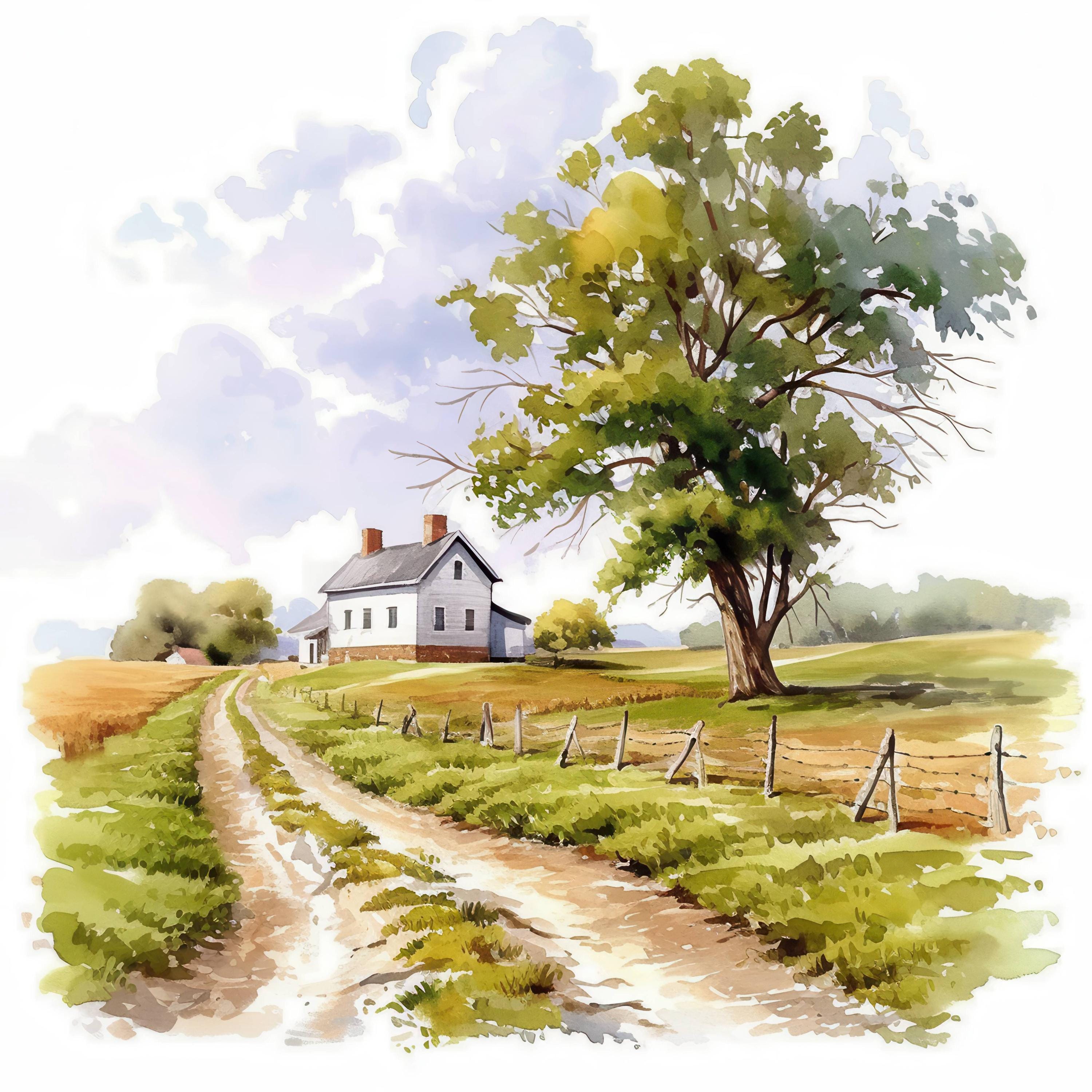 15 Farmyard Farm Scenes Clipart Bundle, Farm Landscapes Illustration ...