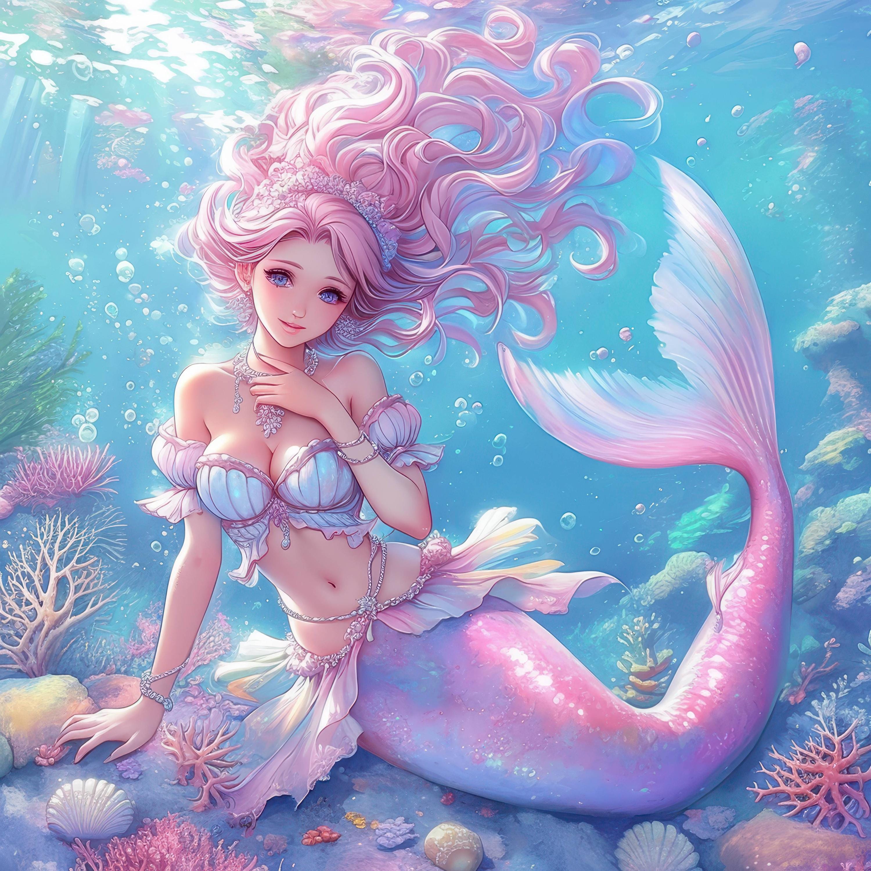18匹の人魚の水中クリップアートバンドル、ファンタジーガールの