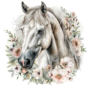 14 Floral Horses Watercolor Clipart Bundle, Printable Watercolor clipart, High Quality JPGs, Digital download, Sublimation, junk journals