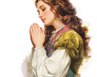 19 Biblical Woman Praying Clipart Set, Christian Graphics, Printable Watercolor Clipart, High Quality JPGs, Digital Download, Commercial Use