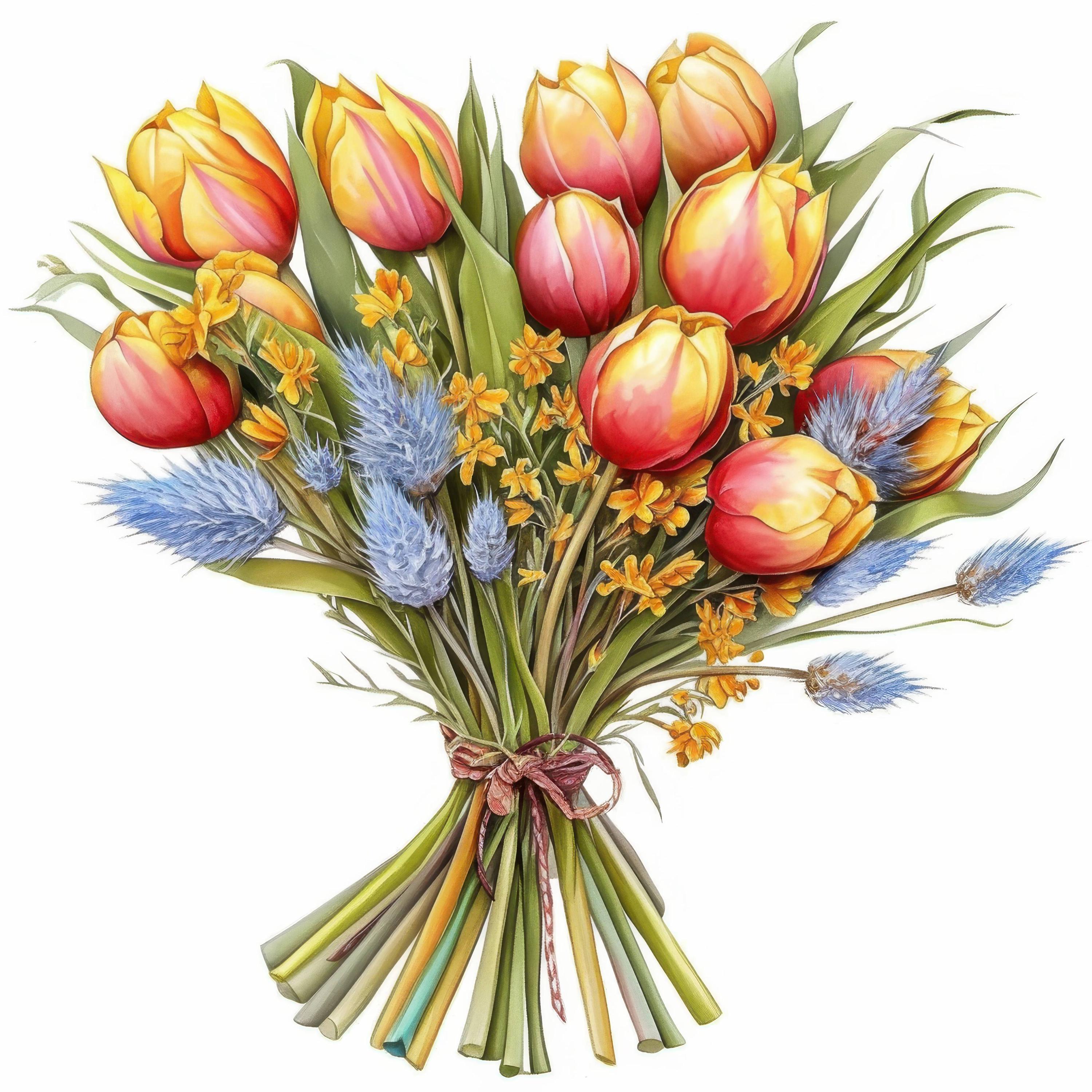 10 Tulips Bouquet Clipart Bundle, Spring Flowers Illustrations ...