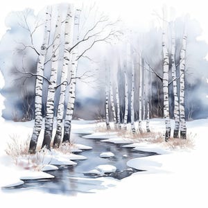12 Snowy Forest Clipart Bundle, Winter Forest Print Illustrations, Printable Watercolor Clipart, High Quality JPG, Paper craft, Junk Journal