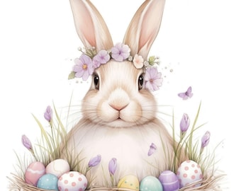 11 Easter Bunny Eggs Clipart Bundle, Holiday Illustrations, Printable Watercolor Clipart, High Quality JPG, Digital Download, Commercial Use