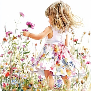 17 Mädchen in Blumen Clipart Bundle, Wildblumen Clipart-Bilder, druckbare Aquarell Clipart, hochwertige JPGs, digitaler Download, Papierhandwerk