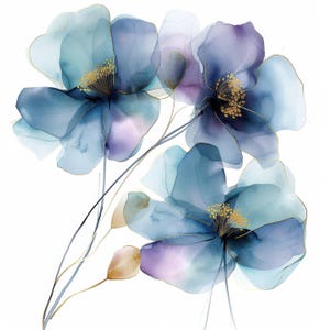 12 Abstract Purple Flowers Clipart Bundle, Printable Watercolor Clipart ...