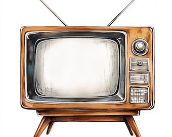 Paquete de 11 imágenes prediseñadas de televisores retro, ilustraciones de televisores antiguos, imágenes prediseñadas de acuarela imprimibles, JPG de alta calidad, manualidades de papel, revistas basura