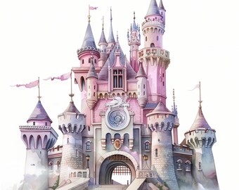 17 Princess Castle Clipart Bundle, Fairy Castle Images, Printable Watercolor clipart, High Quality JPGs, Digital download, Junk Journals