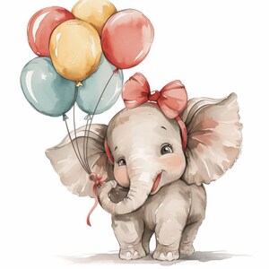 12 Baby Elephant Holding Balloons Clipart Bundle, Birthday ...