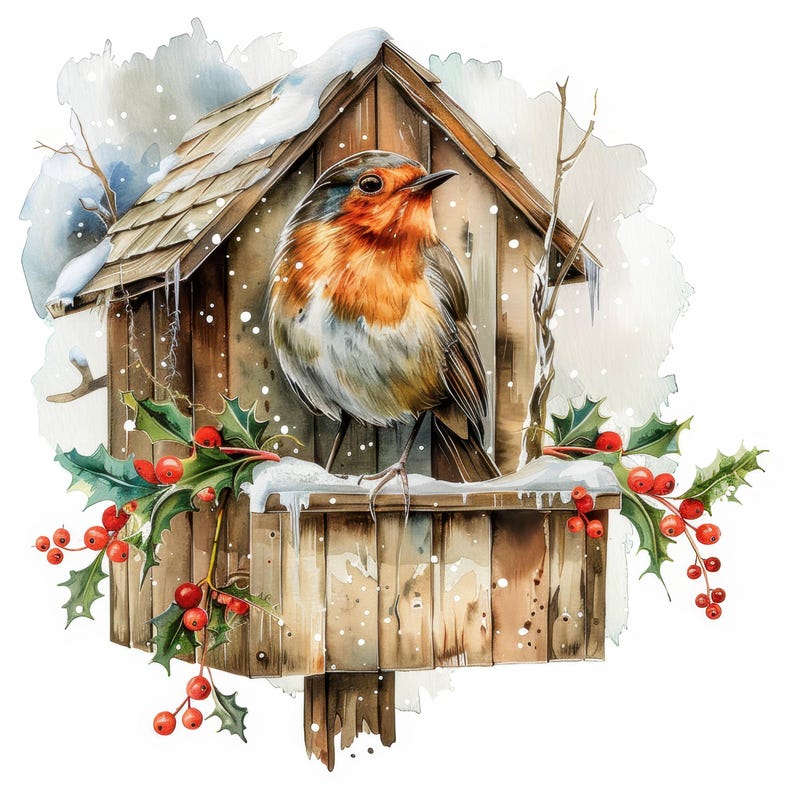 20 Christmas Robin Clipart Bundle Set 2, Printable Watercolor Clipart ...