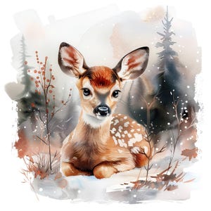Paquete de 16 imágenes prediseñadas de cervatillos en invierno, ilustraciones de cervatillos, imágenes prediseñadas de acuarela imprimibles, archivos JPG de alta calidad, descarga digital, manualidades de papel