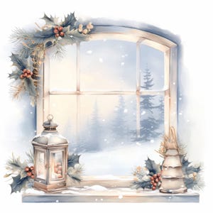 18 Winter Windows Clipart Bundle, Winter View Images Graphics, Printable Watercolor Clipart, High Quality JPG, Paper craft, Junk Journals