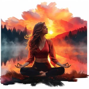 17 Yoga Clipart Bundle, meditierende Frau in der Natur Clipart, hochwertige JPG, druckbare Aquarell Clipart, digitale Kartenherstellung, Journals