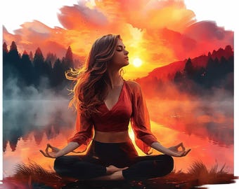 17 Yoga Clipart Bundle, Meditating Woman in Nature Clipart, High Quality JPG, Printable Watercolor Clipart, Digital Card Making, Journals