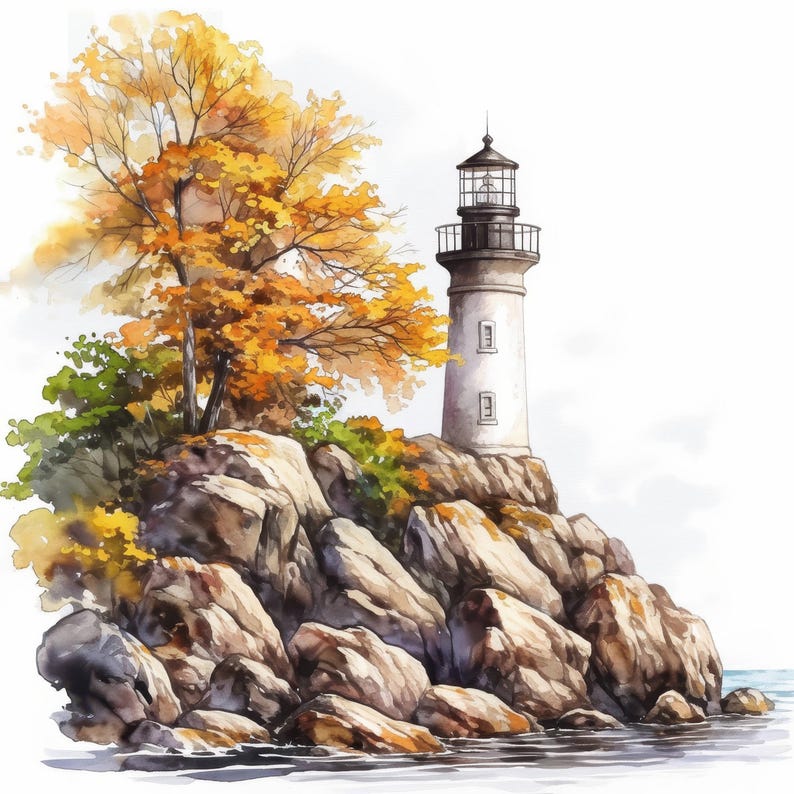 14 Autumn Lighthouse Clipart Bundle , Printable Watercolor Fall Tower ...