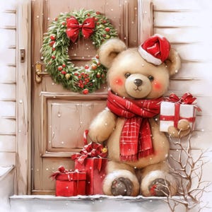 Lot de 14 cliparts de Noël ours en peluche, illustrations festives, clipart aquarelle imprimable, JPG haute qualité, créations en papier, journaux indésirables