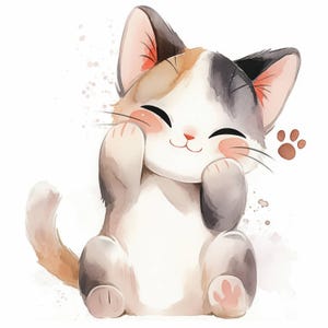 10 Adorable Cartoon Cats Clipart Bundle, Card Making Illustration, Printable Watercolor Clipart, High Quality JPG, Digital download, Journal