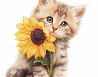 11 Floral Kitten Clipart Bundle, Spring Kitten Cat Illustrations, Printable Watercolor Clipart, High Quality JPG, Paper craft, Junk Journals