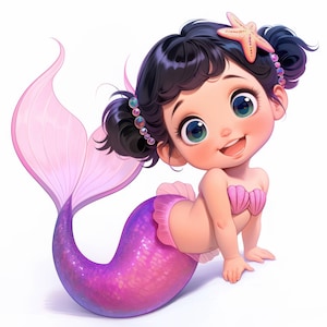 13 Cute Pink Mermaids Clipart Bundle, Printable Watercolor Adorable Cliparts, High Quality JPG, Digital download, Paper craft, Junk Journals