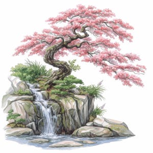 Paquete de 12 imágenes prediseñadas de árboles hermosos, ilustraciones de árboles serenos, imágenes prediseñadas de acuarela imprimibles, JPG de alta calidad, manualidades de papel, diario basura