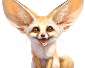 11 Cute Fennec Clipart Bundle, Printable Watercolor Fennec Fox Image Clipart, High Quality JPG, Paper craft, Digital Download, Junk Journals