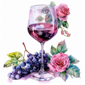 12 wijnglas en druiven clipartbundel, afdrukbare aquarel clipart, hoge kwaliteit jpg's, digitale download, Paper Craft, junk tijdschriften