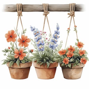 Paquete de 15 imágenes prediseñadas de macetas, ilustraciones de macetas florales, imágenes prediseñadas de acuarela imprimibles, JPG de alta calidad, manualidades de papel, revistas basura
