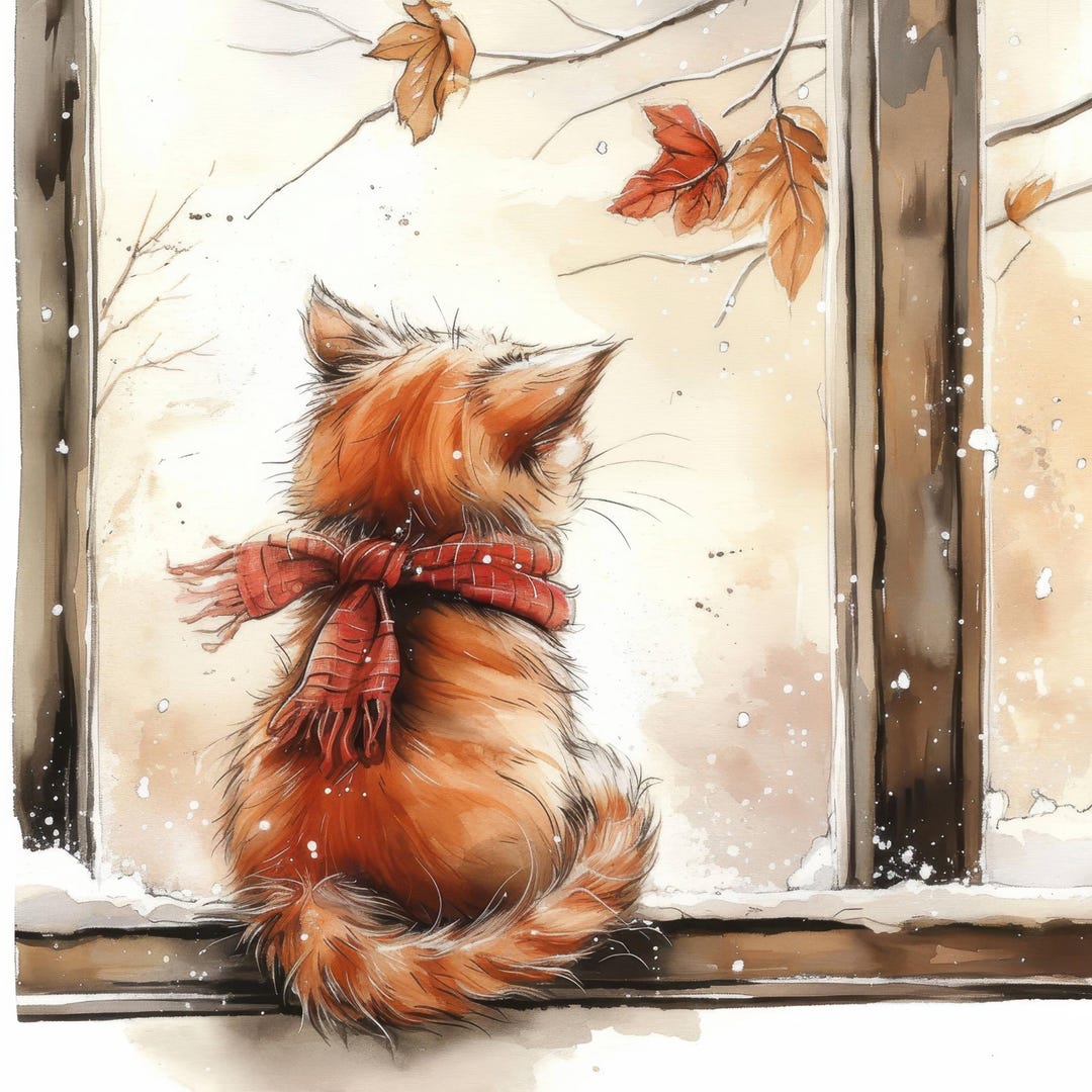 11 Kitten Window Clipart Bundle, Winter Ephemera, Printable Watercolor ...