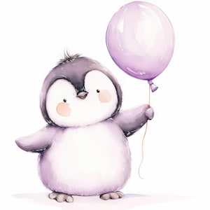 11 Baby Penguin With Balloon Clipart Bundle, Nursery Penguin Images, Printable Watercolor Clipart, High Quality JPG, Paper craft, Journals