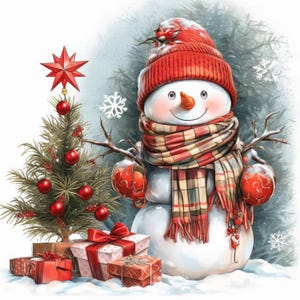 20 Christmas Tree and Snowman Clipart Bundle, Printable Watercolor Christmas clipart, High Quality JPGs, Digital Paper craft, junk journals