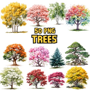 Watercolor Trees Clipart | Painted Colorful Tree Clipart | Tree, Leaves Illustrations | PNG Graphics | Instant Download for Commercial Use