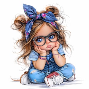 12 eigenzinnige meisjes met bril clipartbundel, grillige illustratie, afdrukbare aquarel clipart, hoge kwaliteit JPG, Paper Craft, tijdschriften
