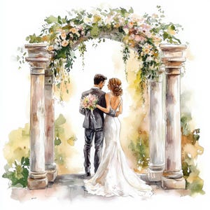 21 Bundle de cliparts arche de mariage, faire-part de mariage, clipart aquarelle imprimable, fichiers JPG de haute qualité, téléchargement numérique, créations en papier, journaux intimes