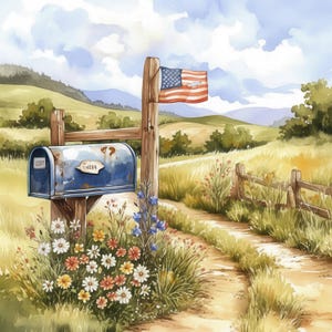 12 Rural Mail Clipart Bundle, Floral Mailbox Image Illustrations, Printable Watercolor Clipart, High Quality JPG, Paper craft, Junk Journals