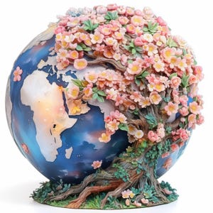 16 bloeiende planeet clipartbundel, Floral Earth illustratie, afdrukbare aquarel clipart, hoge kwaliteit JPG, Paper Craft, Junk Journals