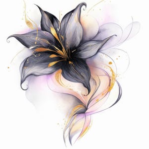 Lot de 15 cliparts fleurs abstraites noires, illustrations de tirages de fleurs, clipart aquarelle imprimable, JPG haute qualité, journaux indésirables, travaux manuels