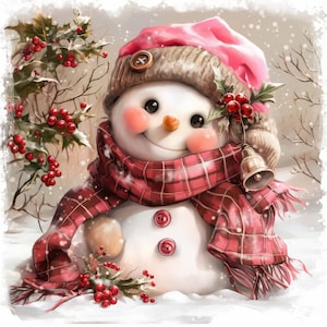 12 Village Snowman Clipart Illustration Bundle, Printable Watercolor Clipart Image, High Quality JPG, Paper craft, Junk journal, Card Making