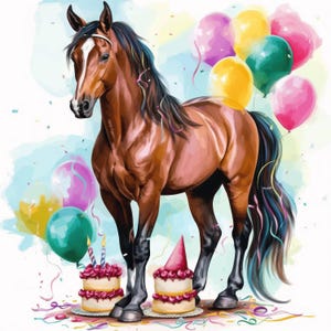 13 Party Horses Clipart Bundle, Nursery Birthday Horse Illustrations, Printable Watercolor Clipart, High Quality JPG, Paper craft, Journals