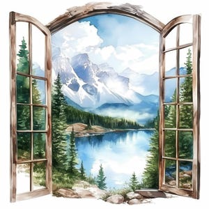 13 Window Nature Landscapes Clipart Bundle, Printable Watercolor Cliparts, High Quality JPGs, Digital download, Paper crafts, Junk Journals