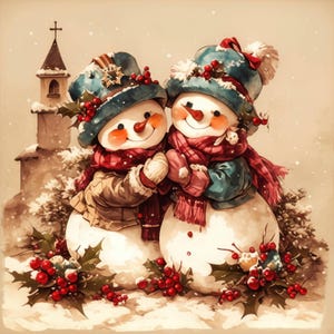 10 Vintage Snowman Card Clipart Bundle, Winter Snowmen Illustration, Printable Watercolor Clipart, High Quality JPG, Paper craft, Journals